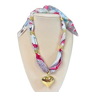 Host Pick!! Gemelli Scarf Necklace with Gold Heart Pendant – Statement Jewelry